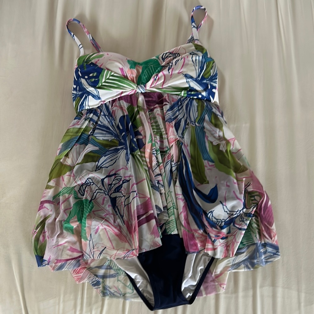 Gottex bandeau one piece flyaway swimsuit size 12 in Tropicana